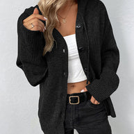 Corina™ - Einfarbige Strickjacke mit Kapuze und Schnürsenkeln