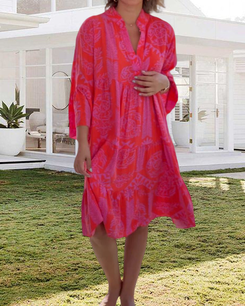W&W Mode | Kleid mit 3/4-Ärmeln und geometrischem Boho-Print