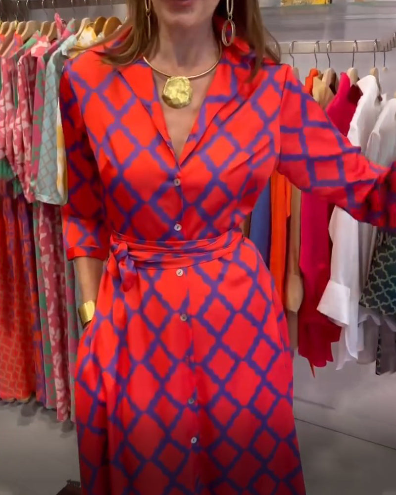 WW | Hemdkleid mit V-Ausschnitt und 3/4 Ärmeln