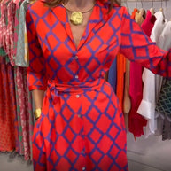 WW | Hemdkleid mit V-Ausschnitt und 3/4 Ärmeln