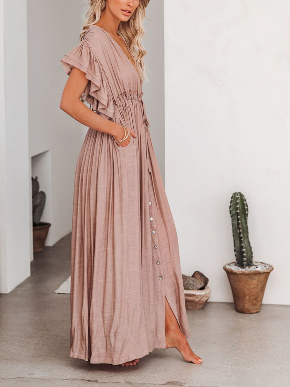 W&W Mode | Stil Maxi Kleid mit Flatterärmeln für Frauen