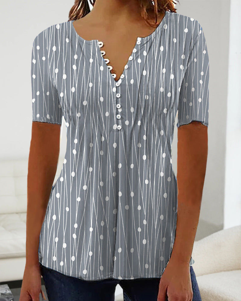 WW | Punkte-Muster T-Shirt mit V-Ausschnitt