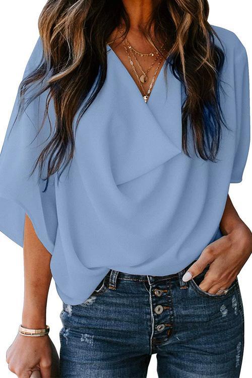 W&W Mode | Rosiedress Cowl Neck Kurzarm Drapiert Chiffon Shirt