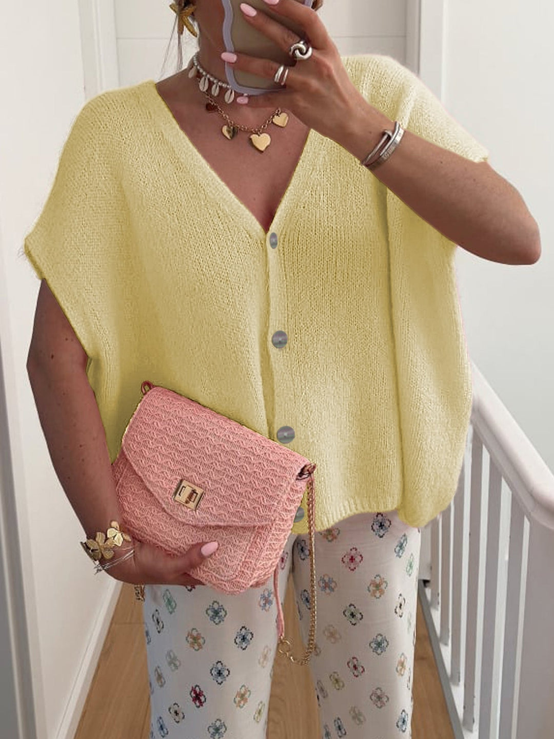W&W Mode | V-Ausschnitt Kurzarm Cardigan