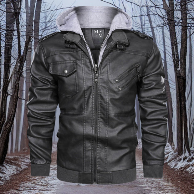 WW warme Lederjacke mit Kapuze