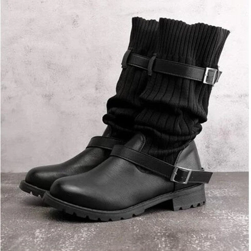 WW | Damen Stiefelette Bequeme Herbststiefel Mit Robuster Sohle Und Strickbund
