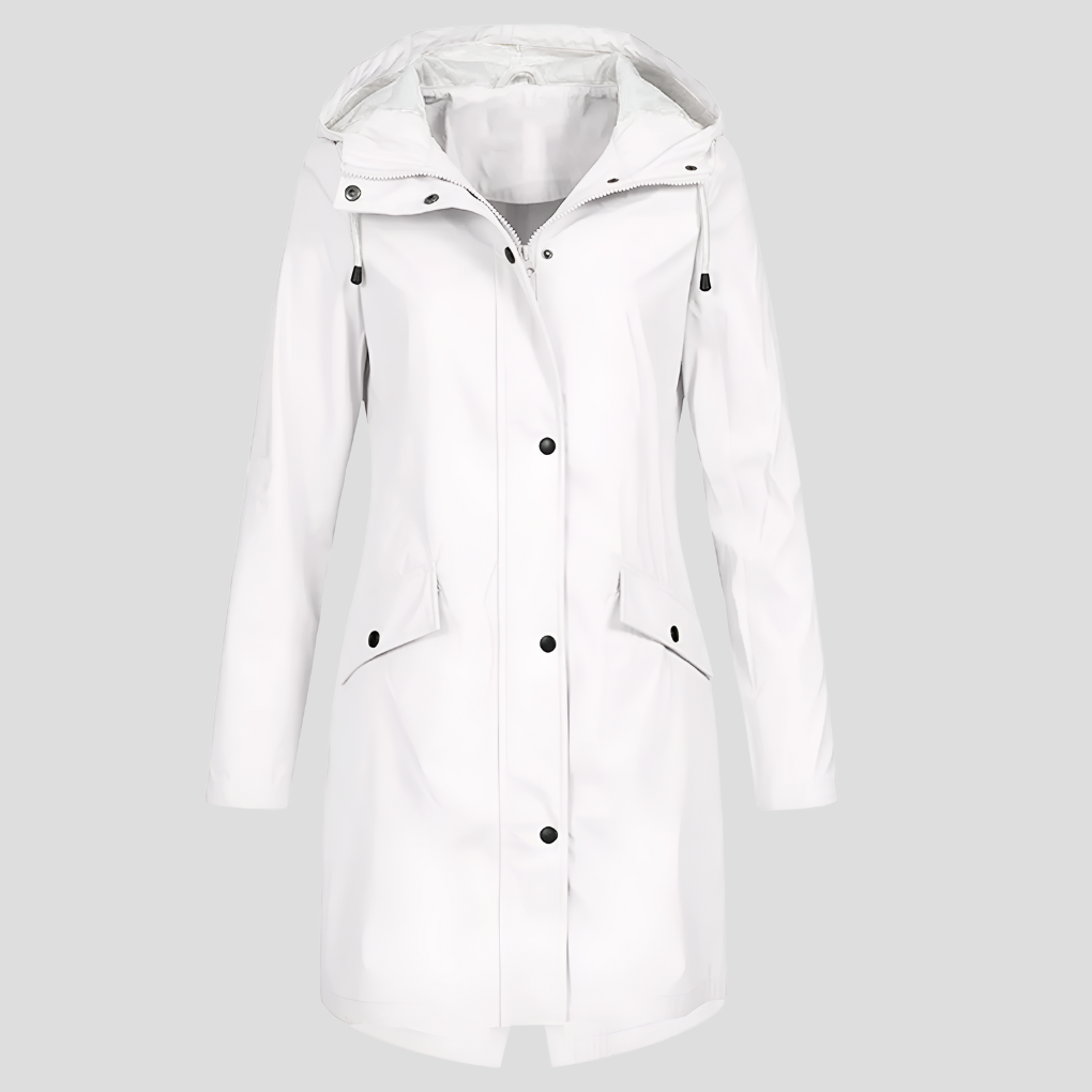 WW | Langer Regenmantel mit Kapuze und Taschen für Damen
