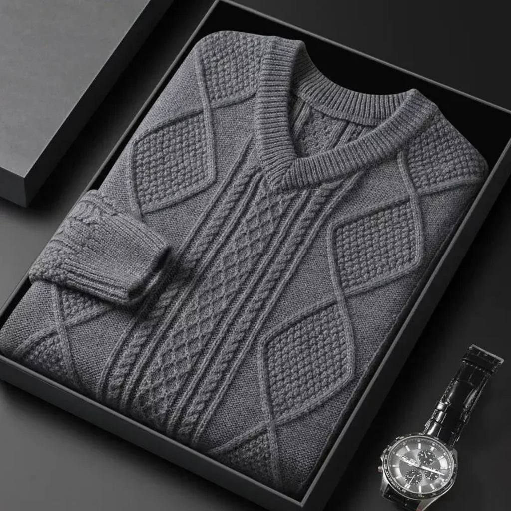 WW | Wollpullover Herren Eleganter V-ausschnitt Pullover Mit Struktur