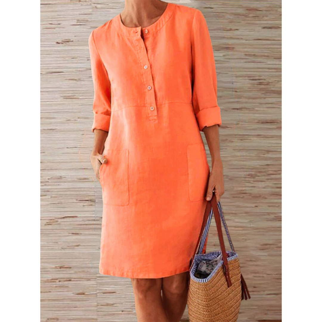 W&W Mode | neues einfarbiges Kleid aus Baumwolle und Leinen