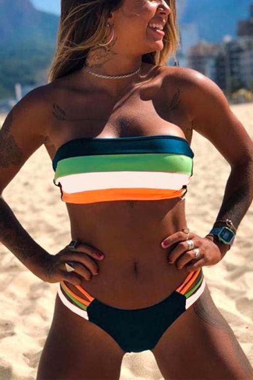 WW | Rosiedress Rainbow Gestreifter Tube Top Bandeau Bikini Set