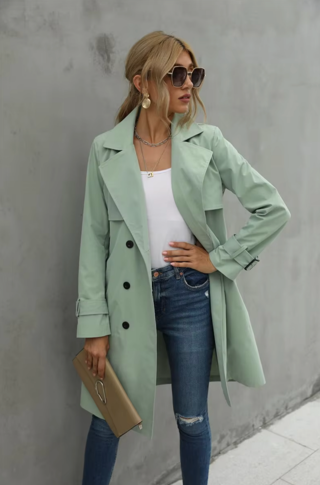 – Langärmliger Lässiger Trenchcoat