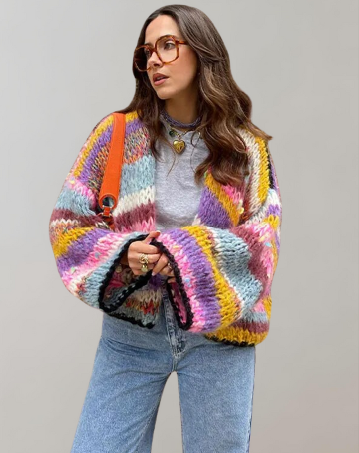 W&W Mode | Übergroße Und Bunte Strickjacke