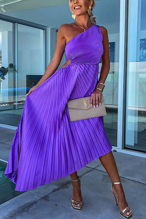 W&W Mode | Rosiedress Ein-Schulter Cut-Out Taille Unregelmäßig Plissiertes Abendkleid