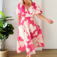 WW | Real Love Print Puffärmel Maxi Kleid