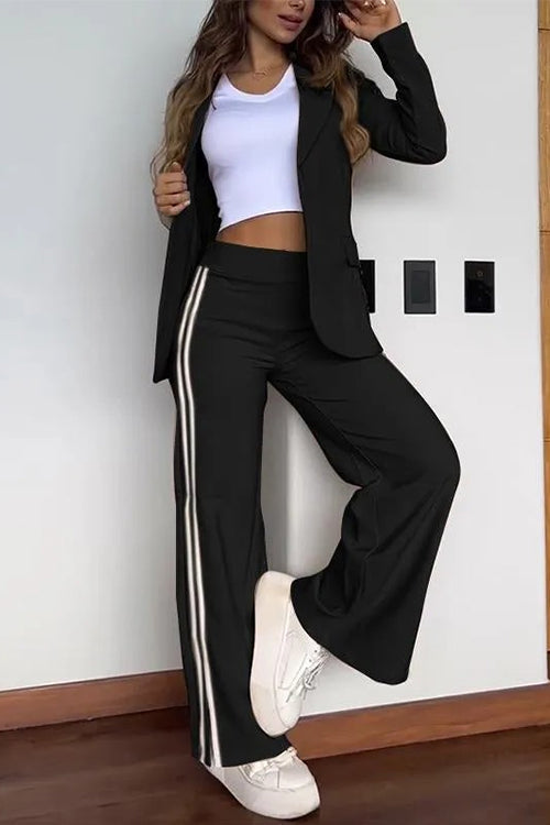 W&W Mode | Rosiedress Farbblock Offene Front Blazer Elastischer Taillen Schlitz Weit Beinform Hose Set