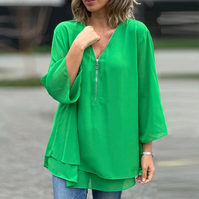 W&W Mode | Chiffon Reißverschlussoberteil V-Ausschnitt