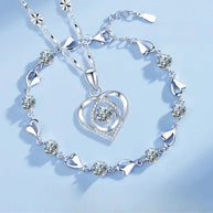WW | 925 Sterling Silber Herzförmige Halskette Armband Satz Für Damen