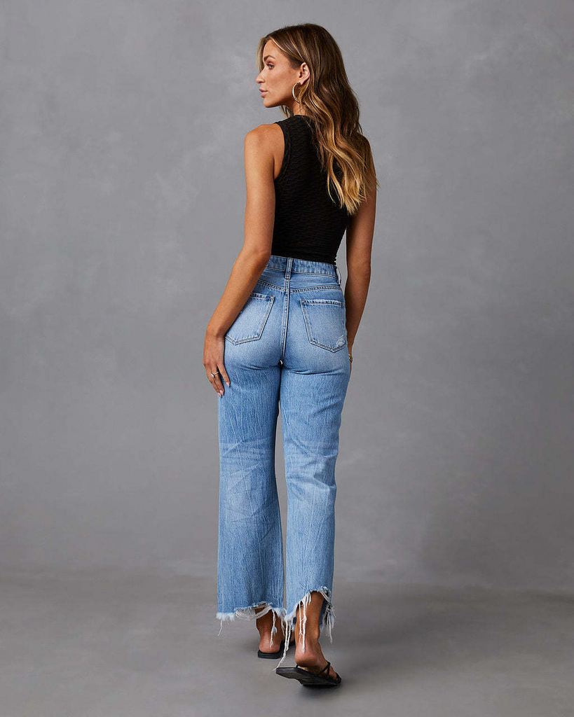 WW | Hochgeschnittene Jeans mit Löchern für Frauen