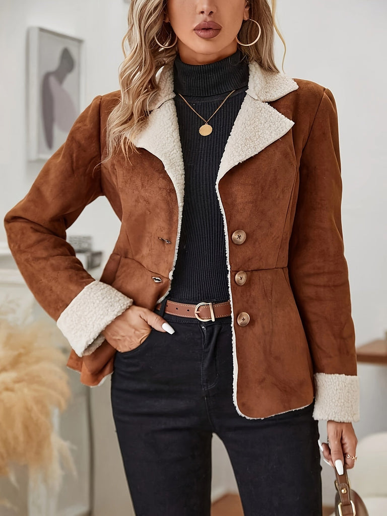 WW | Lässige Karamellfarbene Thermojacke Mit Knopfverschluss Für Frauen