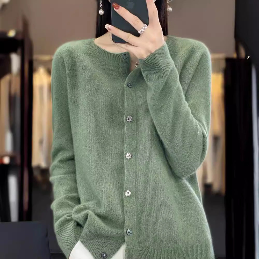 WW | Merino Woll Strickjacke Mit Rundhalsausschnitt Und Langen Ärmeln