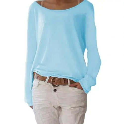 Damen Strick-Langarmshirt mit lockerem Schnitt und Rundhalsausschnitt