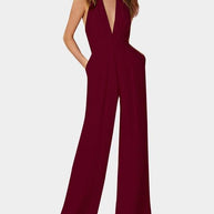WW | Tiefer V-Ausschnitt Ärmelloser Breiter Bein Jumpsuit