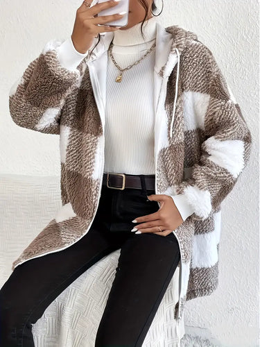 W&W Mode | Kariert Teddy Hoodie Jacke | Warm und Bequem für den Winter
