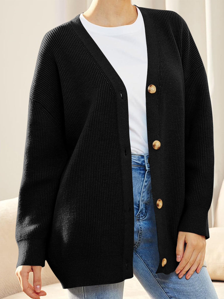 WW | Knopf Down V-Ausschnitt Langarmcardigan