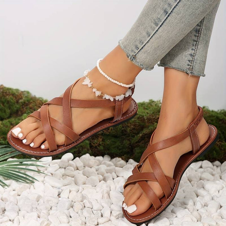 W&W Mode | Crisscross Flache Sandalen mit Rutschfester Riemen