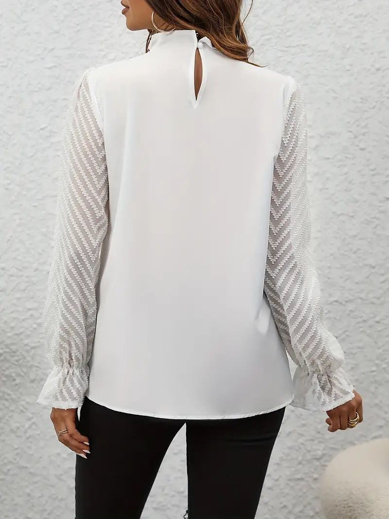 WW Bluse | Schicker plissierter top mit netzärmeln für damen