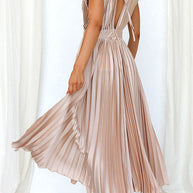 WW | Hallo Schöne Satin Plissee Midi Kleid