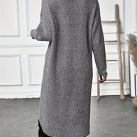 WW Graue asymmetrische Saum Langarm-Cardigan-Kleid