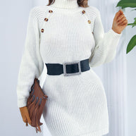 WW | Schicke Herbst Strickkleid mit Kragen und Knopfverschluss für Frauen