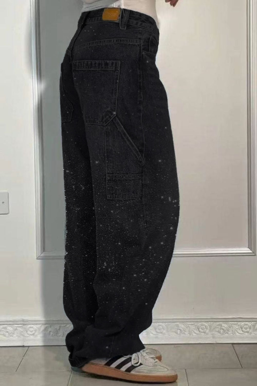 W&W Mode | Damen Gewaschene Jeans Mit Strassdetails Im Weiten Schnitt