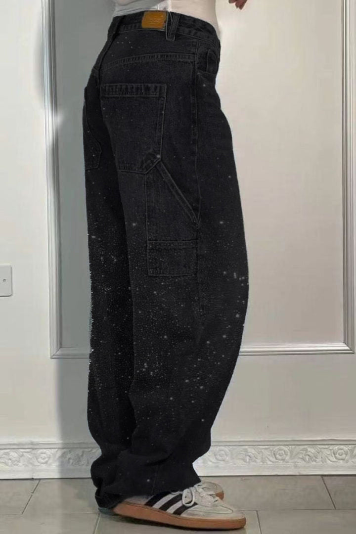 W&W Mode | Damen Gewaschene Jeans Mit Strassdetails Im Weiten Schnitt