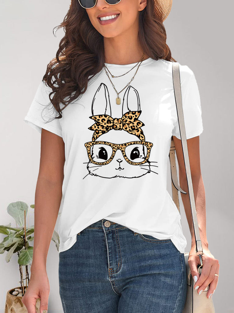 WW | Rabbit Grafik Rundhals Kurzarm T-Shirt