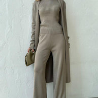 WW | Damen Luxus 3 Teiliges Strick Co Ord Satz Weich & Dehnbar