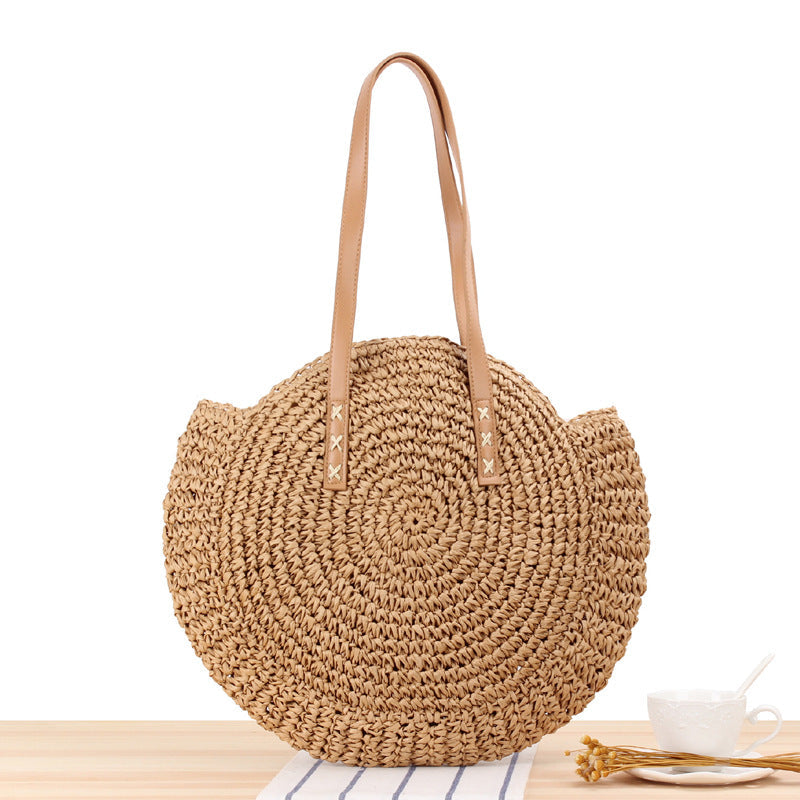 WW | Schlichte Runde Schultertasche Strohtasche Sommer Strandtaschen