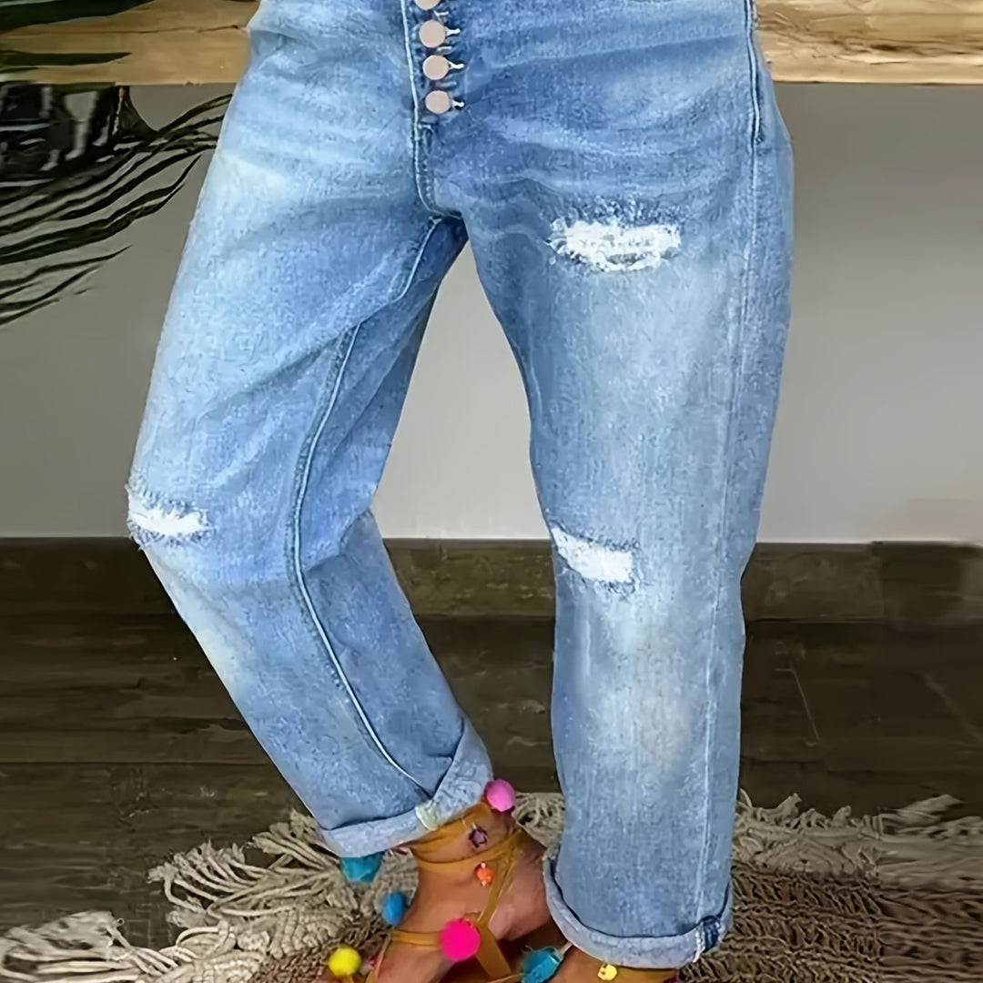W&W Mode | Verwitterte Blaue Damen Stretchjeans