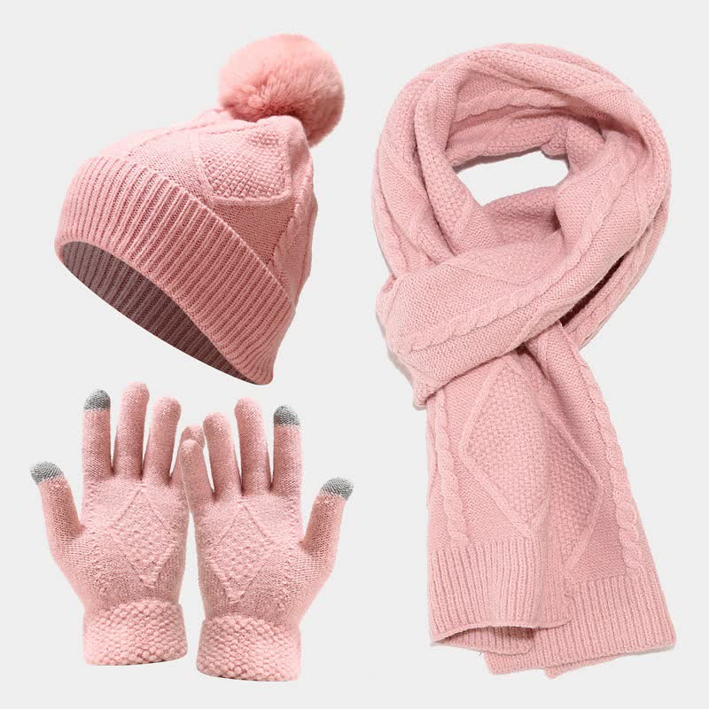 WW | 3-teiliges gestricktes Accessoire-Set - stylische Damenmütze, Schal und Handschuhe