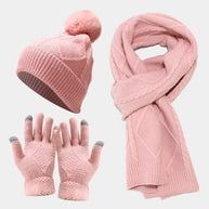 WW | 3-teiliges gestricktes Accessoire-Set - stylische Damenmütze, Schal und Handschuhe