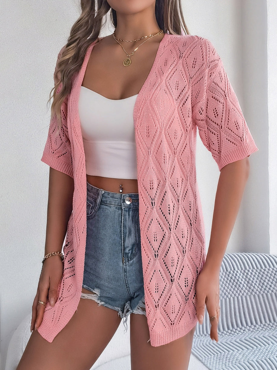 WW | Durchbrochene Offene Front Halbarm-Cardigan