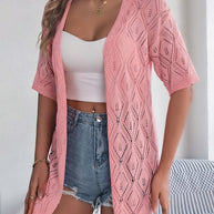 WW | Durchbrochene Offene Front Halbarm-Cardigan