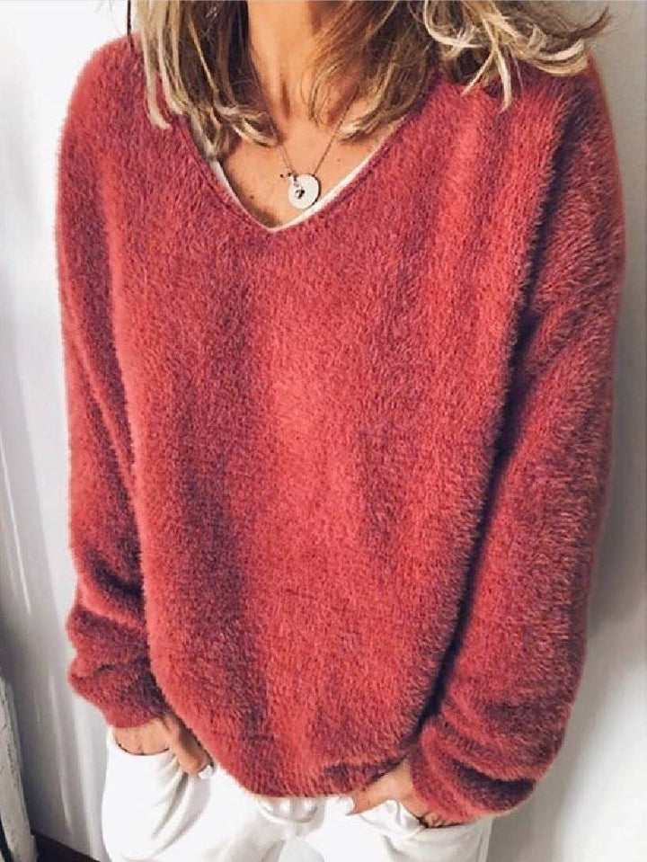 W&W Mode - V-Ausschnitt Kuscheliger Plüsch-Pullover