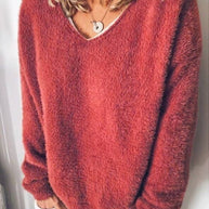 WW - V-Ausschnitt Kuscheliger Plüsch-Pullover