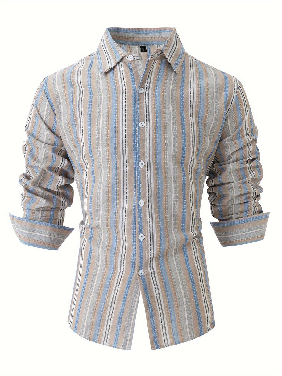 WW | Gestreiftes Baumwoll Leinen Herrenhemd für entspannte Looks