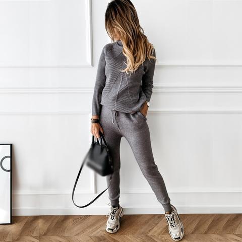 WW | Gestreifter Rollkragenpulli Und Elastische Hose Im Set