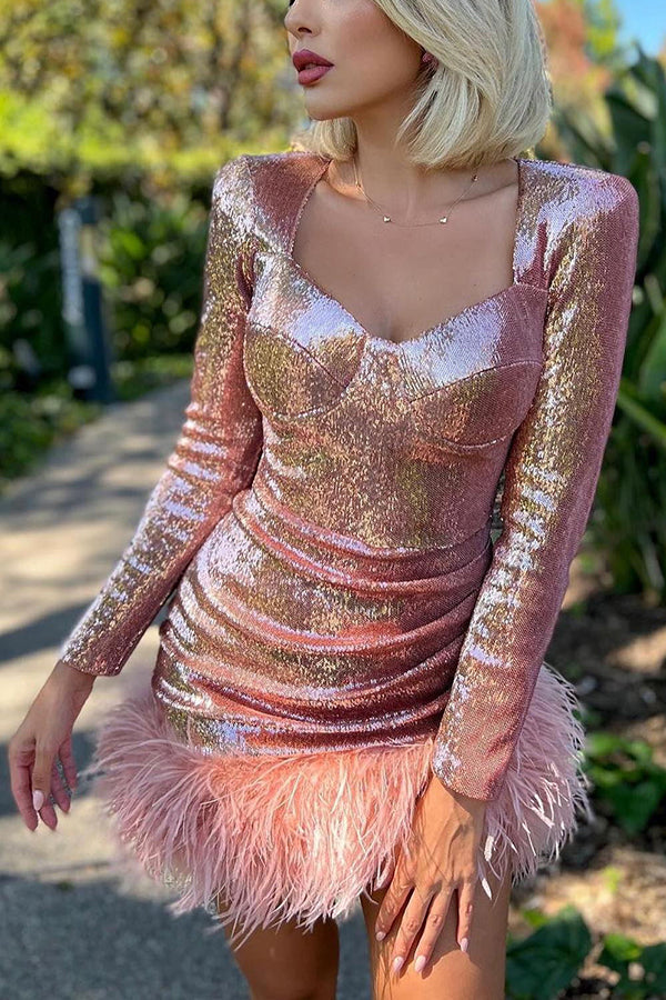WW | Dance You Through The Night Pailletten Feder Festkleid