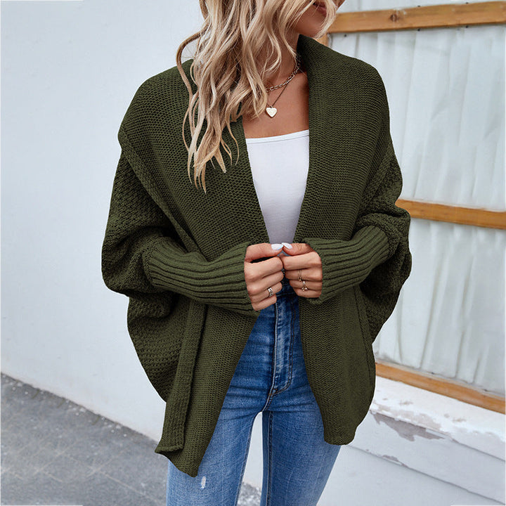 W&W Mode | gestrickte Damenjacke - lockere Passform mit großem Kragen und Fledermausärmeln