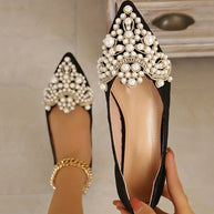 WW | Elegante Braut Ballerinas mit Spitze und Kunstperlen